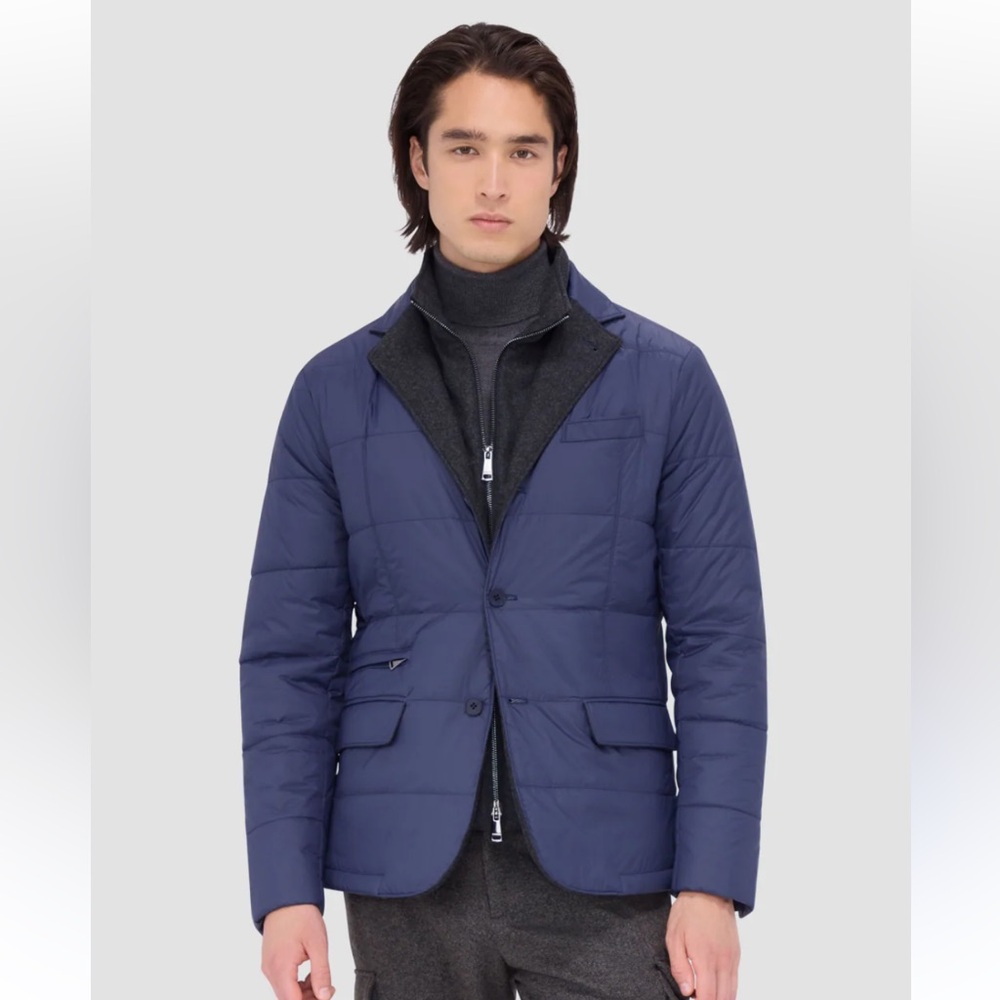 Bugatchi Men's Three Button Quilted Navy Blazer Size Large